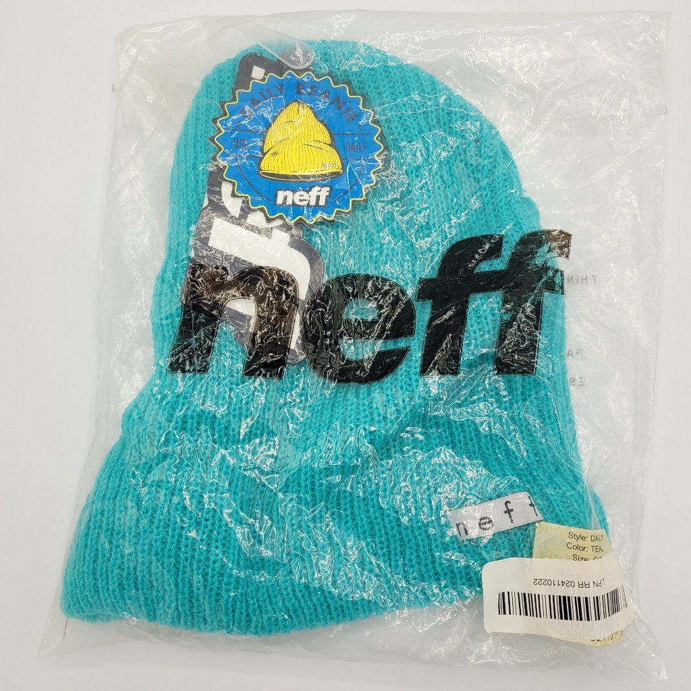 Neff Daily Beanie Ribbed Knit Logo Slouchy Teal Blue OS One Size Unisex NWT